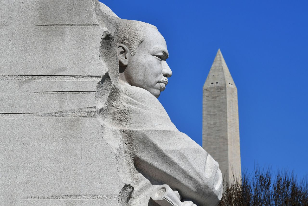 The Washington Monument behind the &amp;quot;Stone of Hope&amp;quot; statue