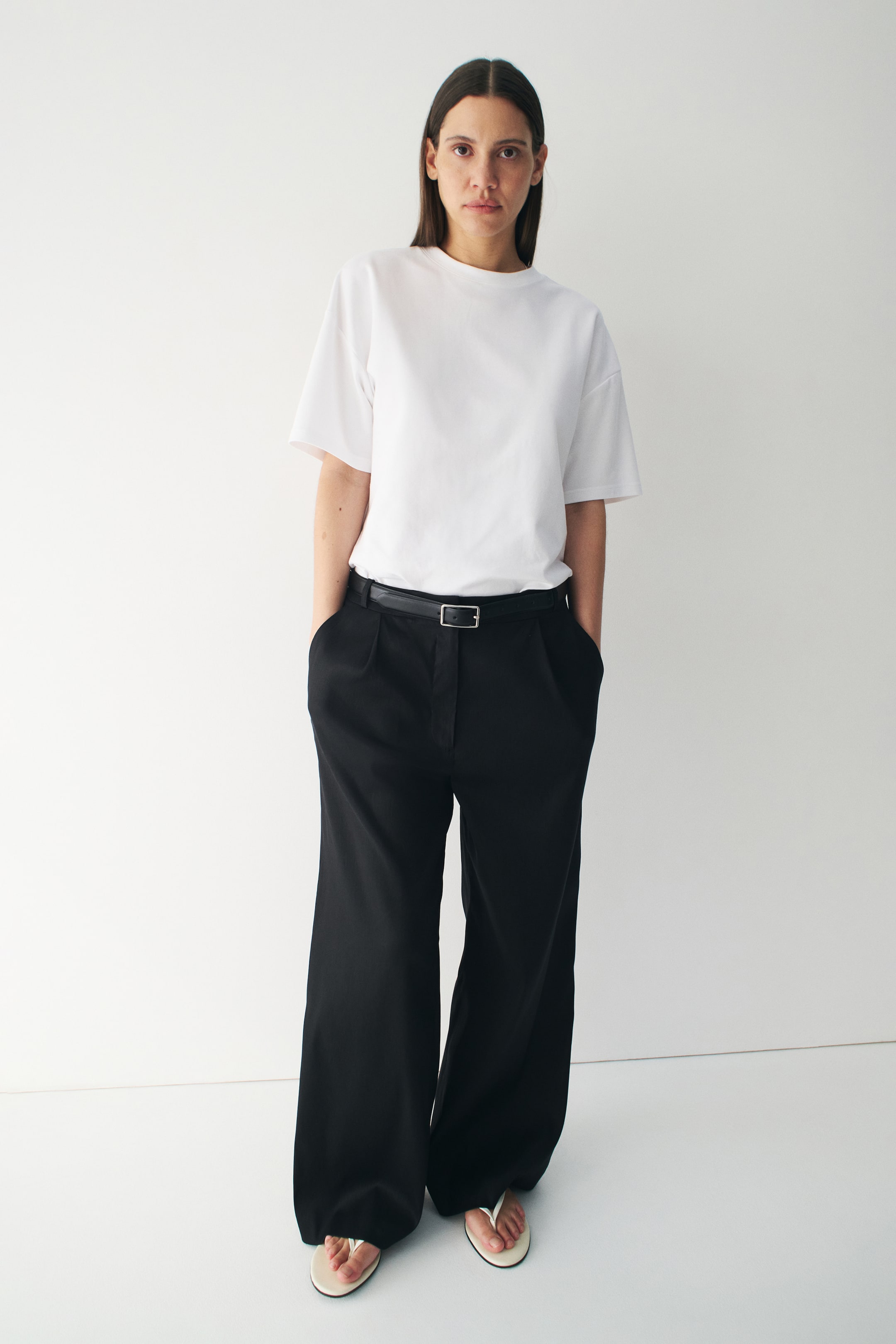 Wide-Leg Linen-Blend Dress Pants