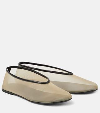 Marcy Leather-Trimmed Mesh Ballet Flats
