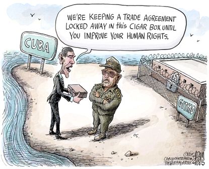 Obama cartoon U.S. Cuba Human Rights