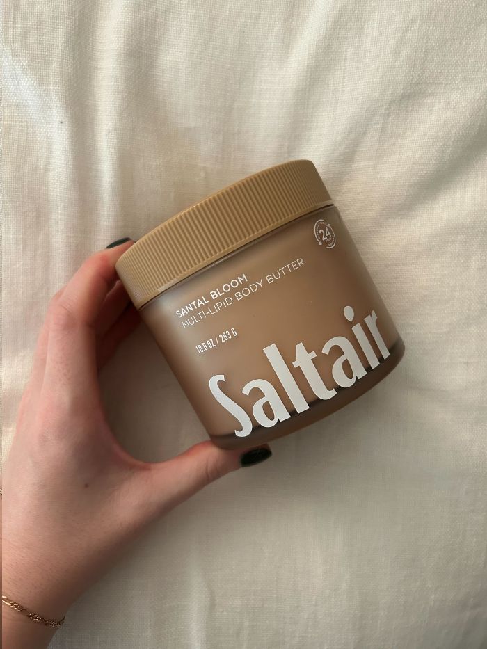 Saltair Santal Bloom Body Butter on a white linen background