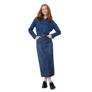 Denim Panel Long Skirt