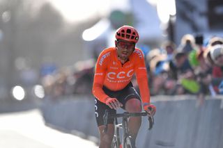 NINOVE BELGIUM FEBRUARY 29 Arrival Matteo Trentin of Italy and CCC Team during the 75th Omloop Het Nieuwsblad 2020 Men Race a 200km race from Ghent to Ninove OmloopHNB OHN20 on February 29 2020 in Ninove Belgium Photo by Tim de WaeleGetty Images