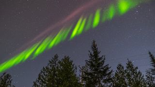 The Strong Thermal Emission Velocity Enhancement (STEVE), an unusual form of aurora borealis, photographed on September 5, 2022, above the Keweenaw Peninsula in Upper Michigan.