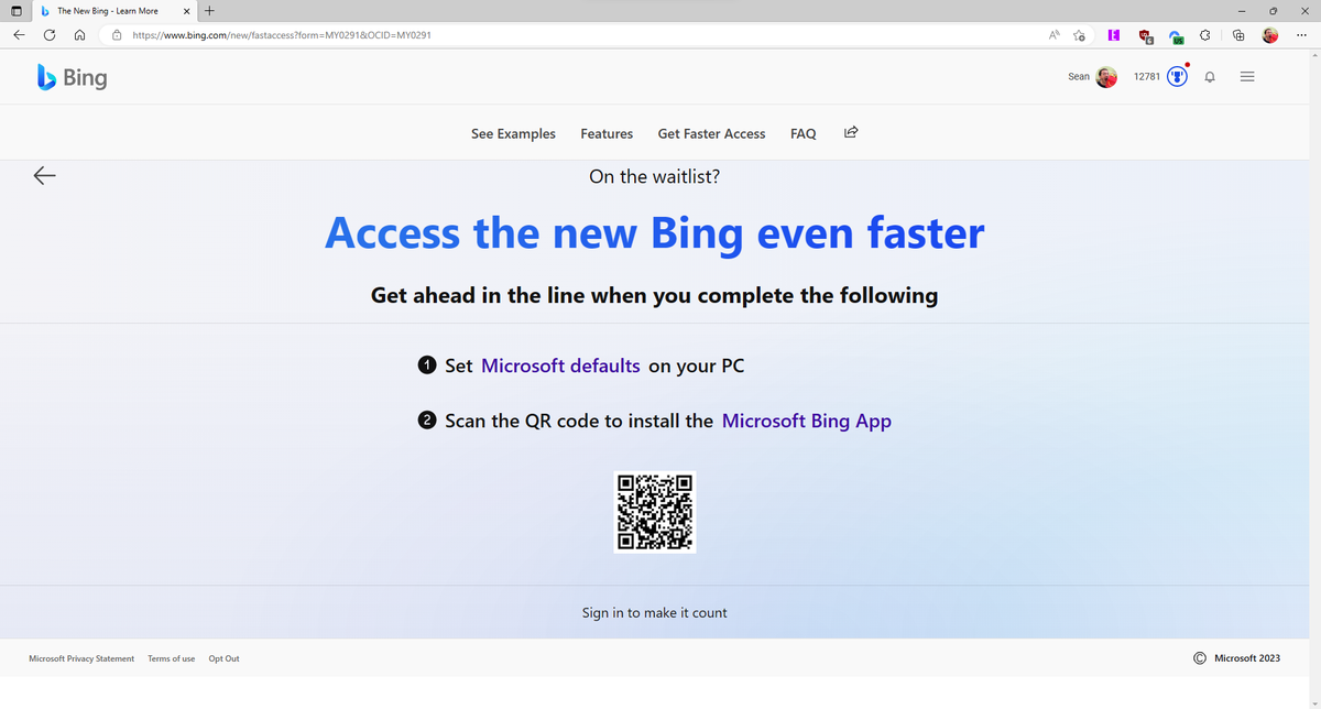 New Bing waitlist