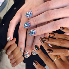 Photo collage of trending short nail designs 