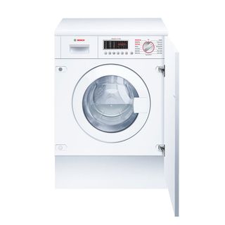 Bosch washer dryer inside white cupboard