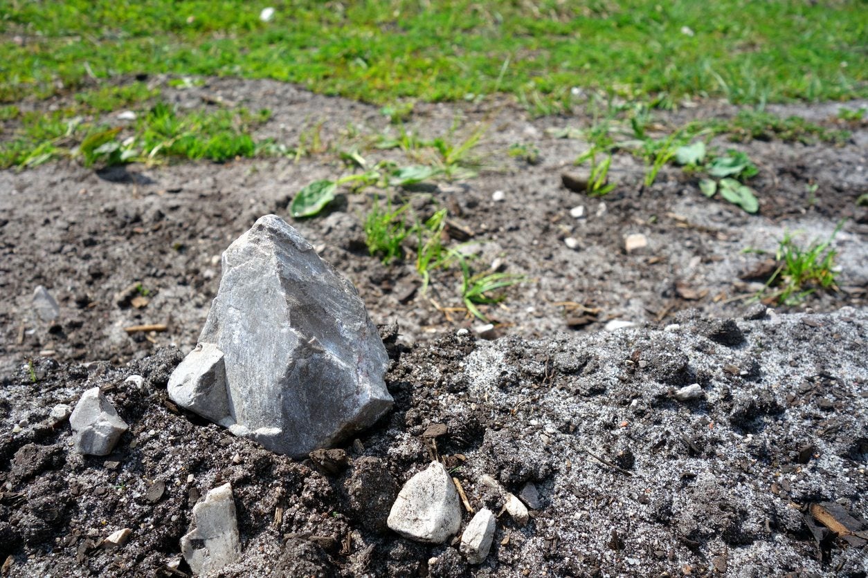 Small rocks w/ hard edges in patch of gravel
