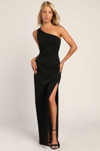 Lulus Good Times Only Black One-Shoulder Maxi Dress