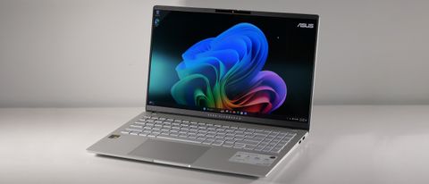 The Asus Vivobook S15 S5507 (Snapdragon X Elite) on a white table