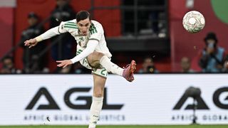 Adil Boulbina scores his team's first goal during the Africa Cup of Nations (CAN) round of 16 football match between Algeria and Democratic Republic of Congo at the Prince Moulay El HassanStadium in Rabat on January 6, 2026.