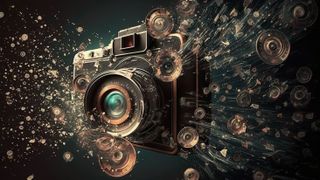 A Vintage camera exploding illustration generative ai