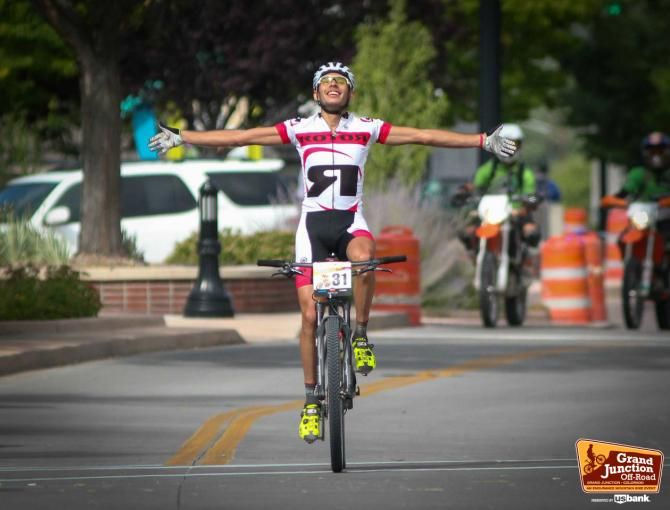 Fernando Riveros Paez celebrates winning the Grand Junction 40