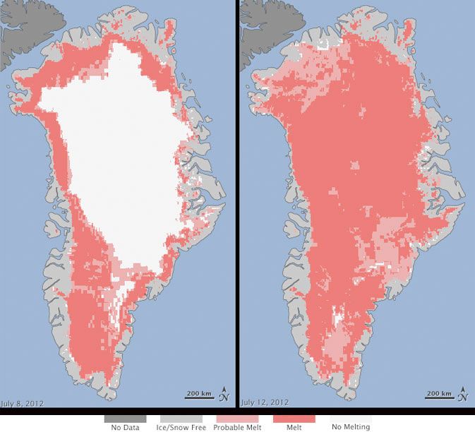 Extent of surface melt over Greenland’s ice sheet 