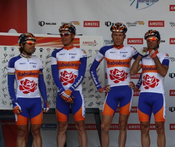 The Rabobank riders are wearing a special 'Ride for the Roses' jersey
