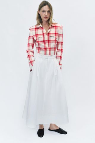 Plaid Shoulder Pad Shirt Zw Collection