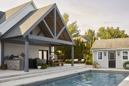 This Ontario home has had a huge transformation with a new built in pool, dining area and covered dining pavilion