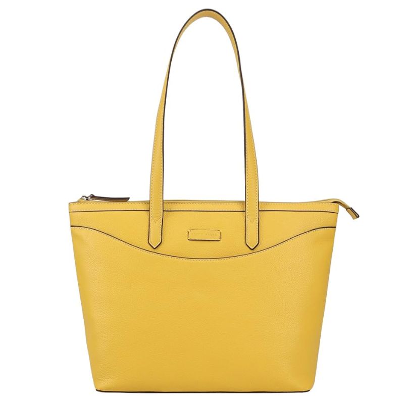 yellow leather tote bag