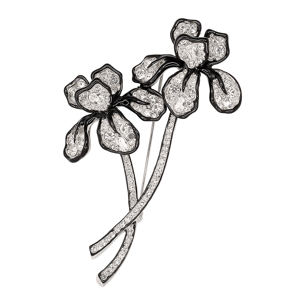 Double Crystal Long Stem Flower Pin - One Size