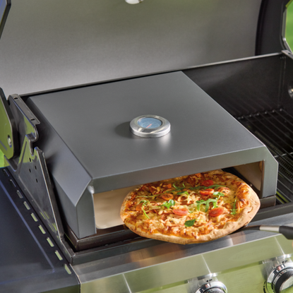 Aldi pizza oven with a pizza inside.