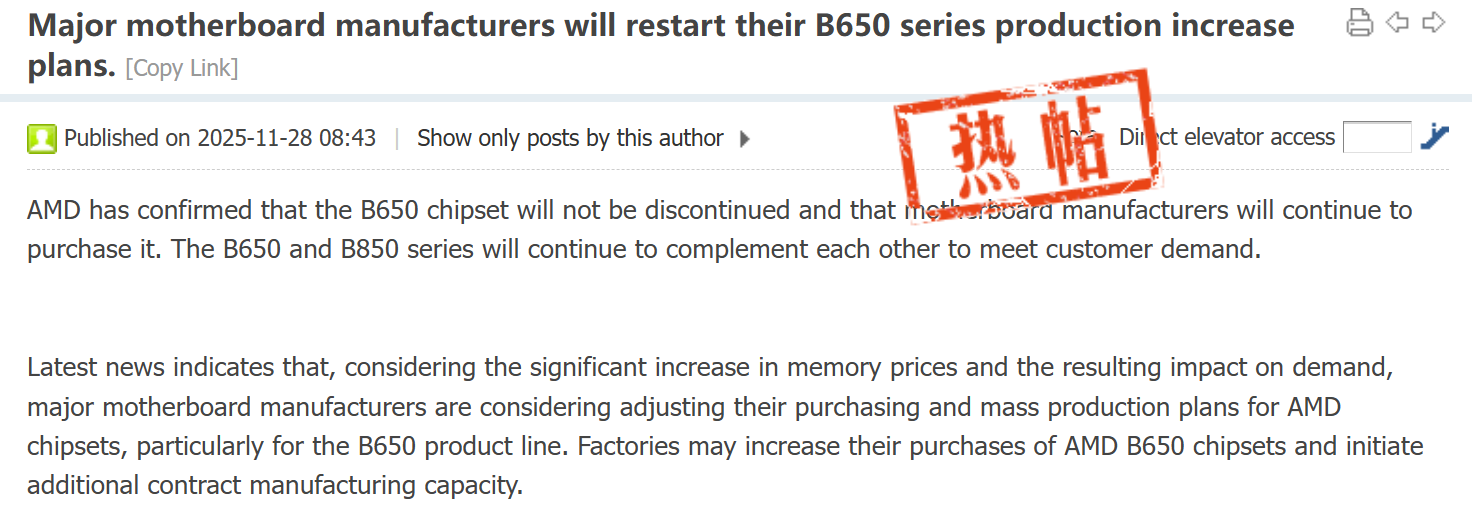 Rumors of B650 production restarting on Board Channels