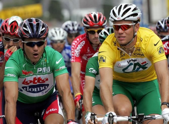 Thor Hushovd in yellow at the Tour de France