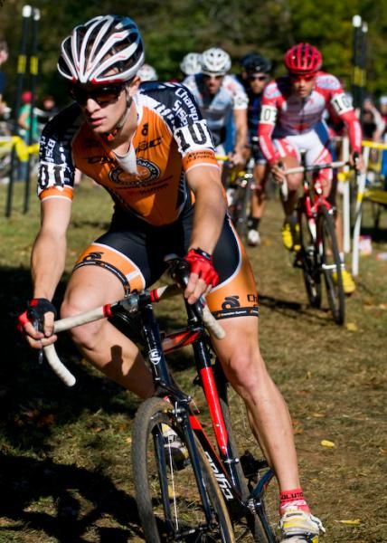U23 rider, Valentin Scherz (Cyfac) rockets into the lead on lap one.