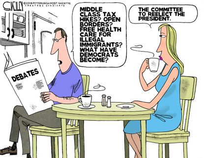 Political Cartoon U.S. Democrats Free Health Care Open Border