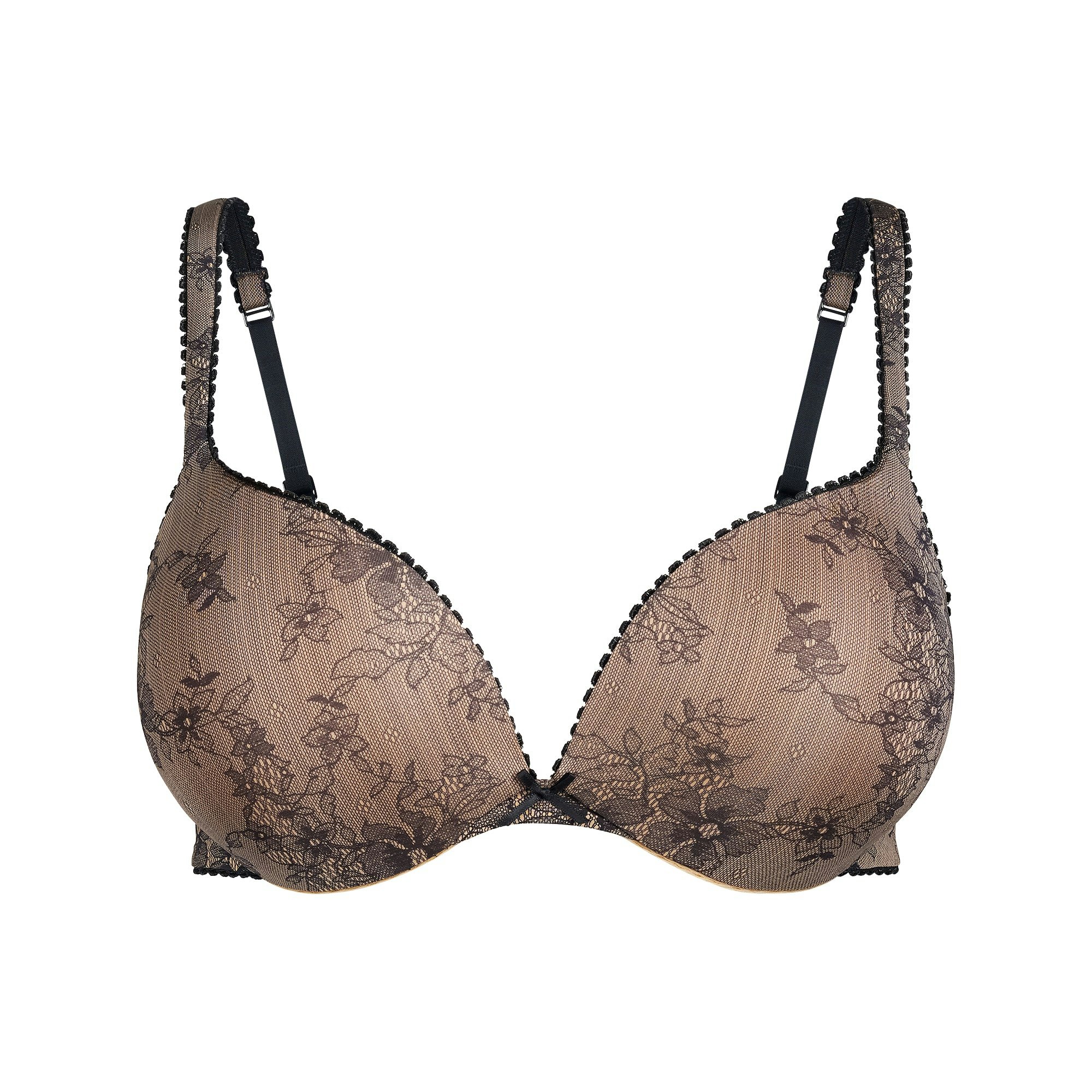 Skims Ultimate Picot Teardrop Push-Up Bra | Clay Onyx Lace Print | 30 a