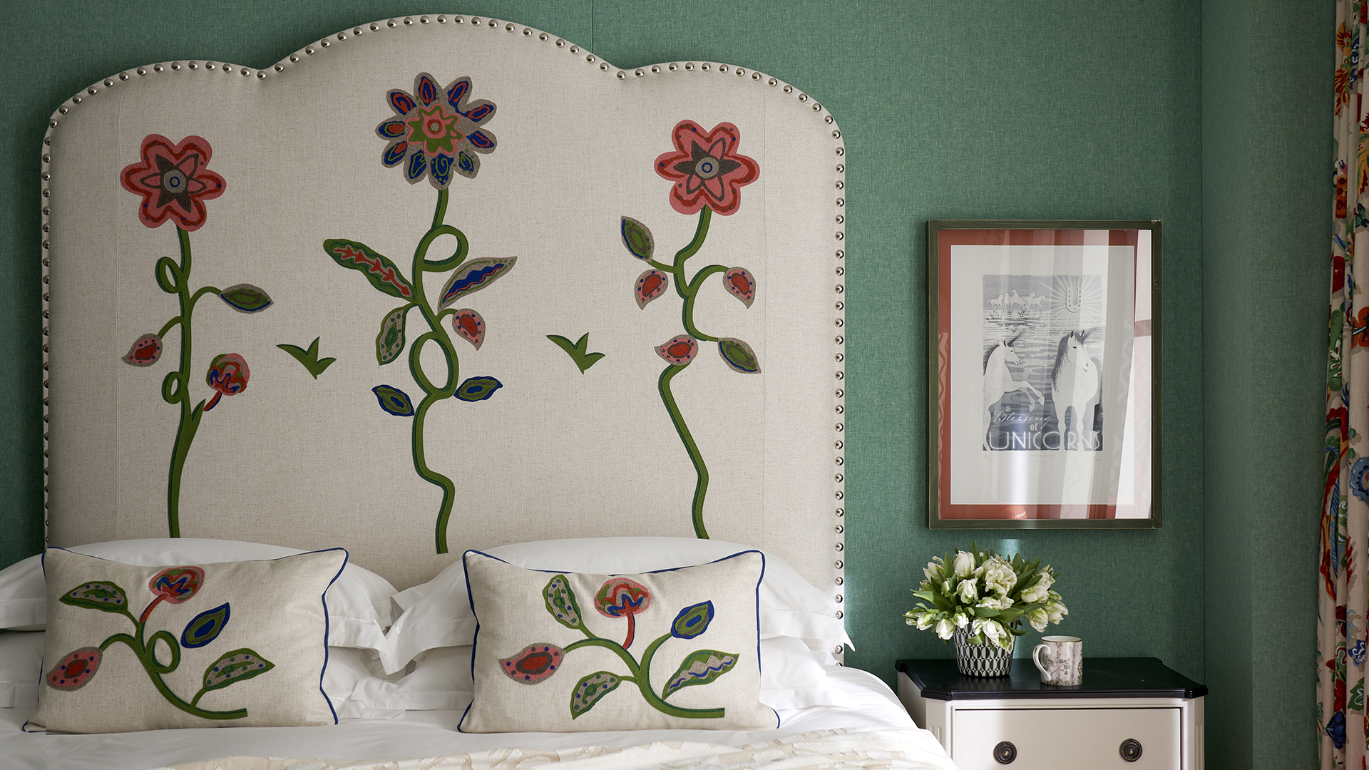 Floral upholstered headboard