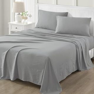 Martha Stewart Ultra Soft Brushed and Washed Microfiber 4 Piece Sheet Set, Easy Care, Comfy Bed Sheets, Deep Pocket Up to 16