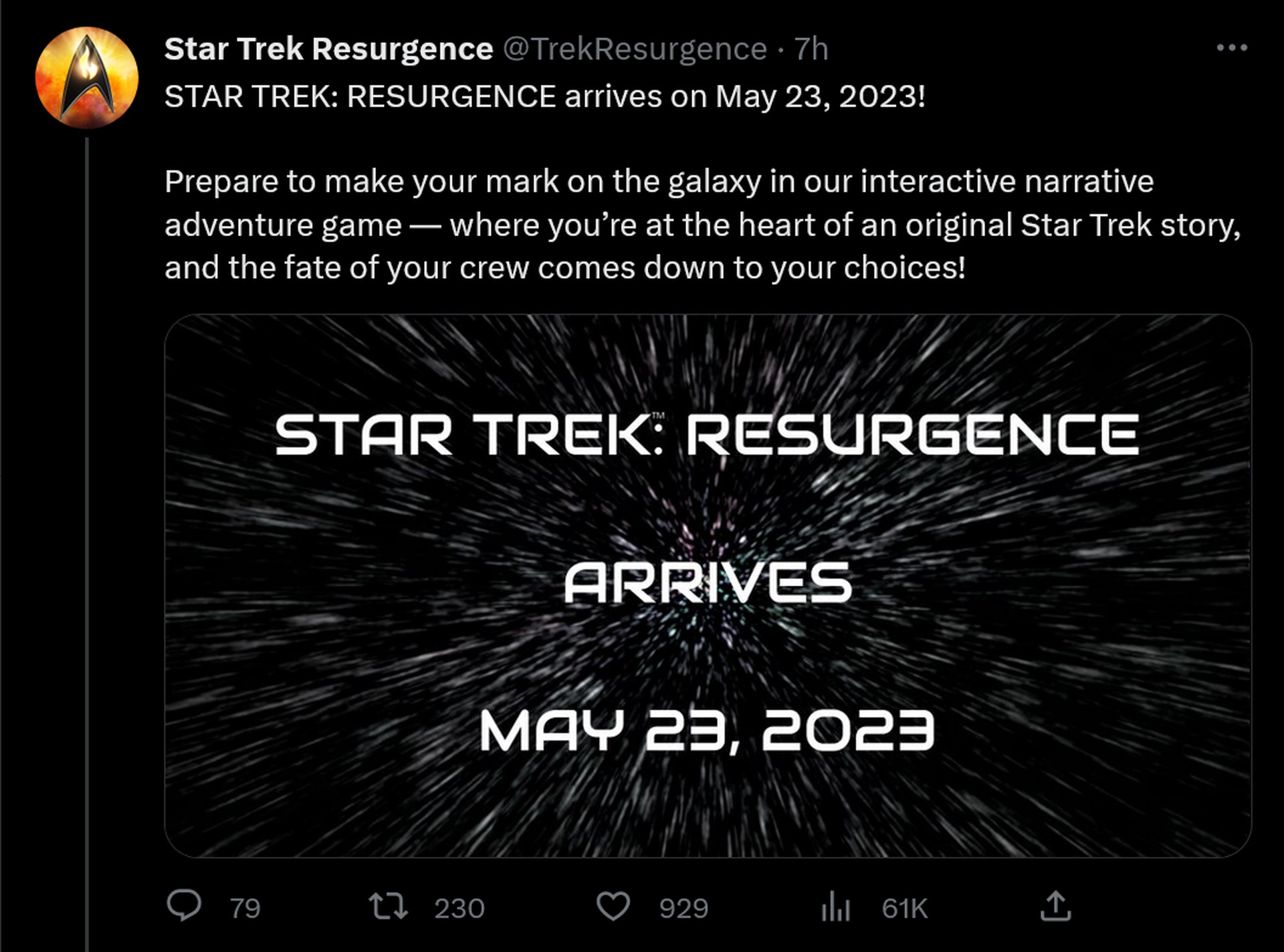 Star Trek: Resurgence launch date tweet
