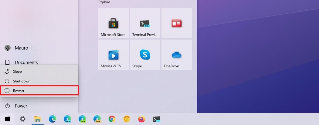 Start menu restart option