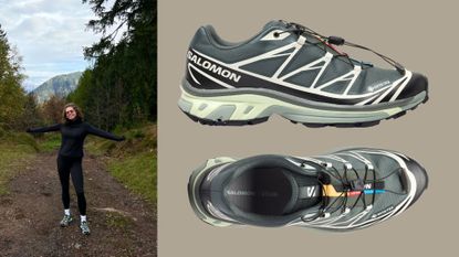 Grace Walsh wearing Salomon XT-6 Gore-Tex trainers with product images displaying details