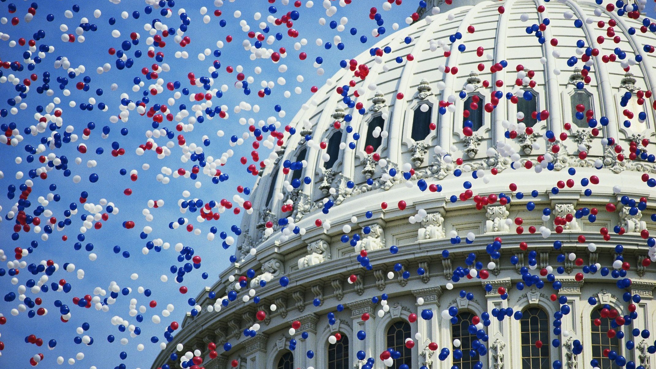 Blue, red and white balloons