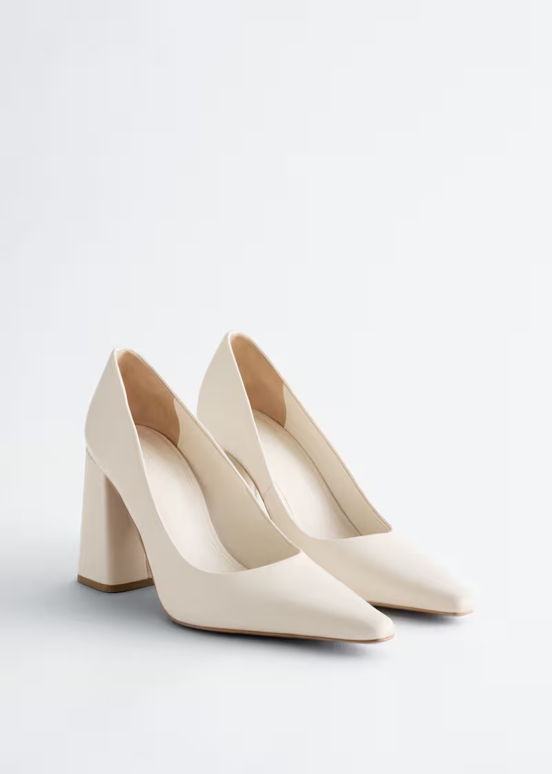 Block-Heel Leather Pumps - Khaki Green