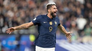 Olivier Giroud celebrating a goal for France