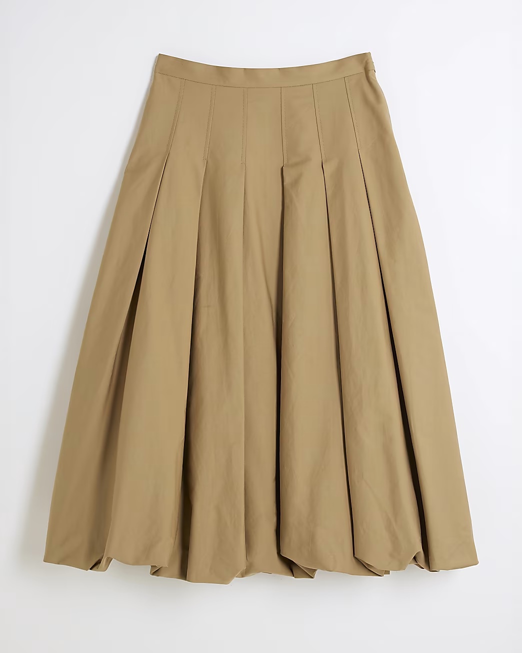 Beige Bubble Hem Midi Skirt