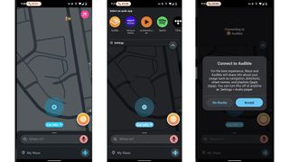 Scrreenshots of Waze adding audio app.