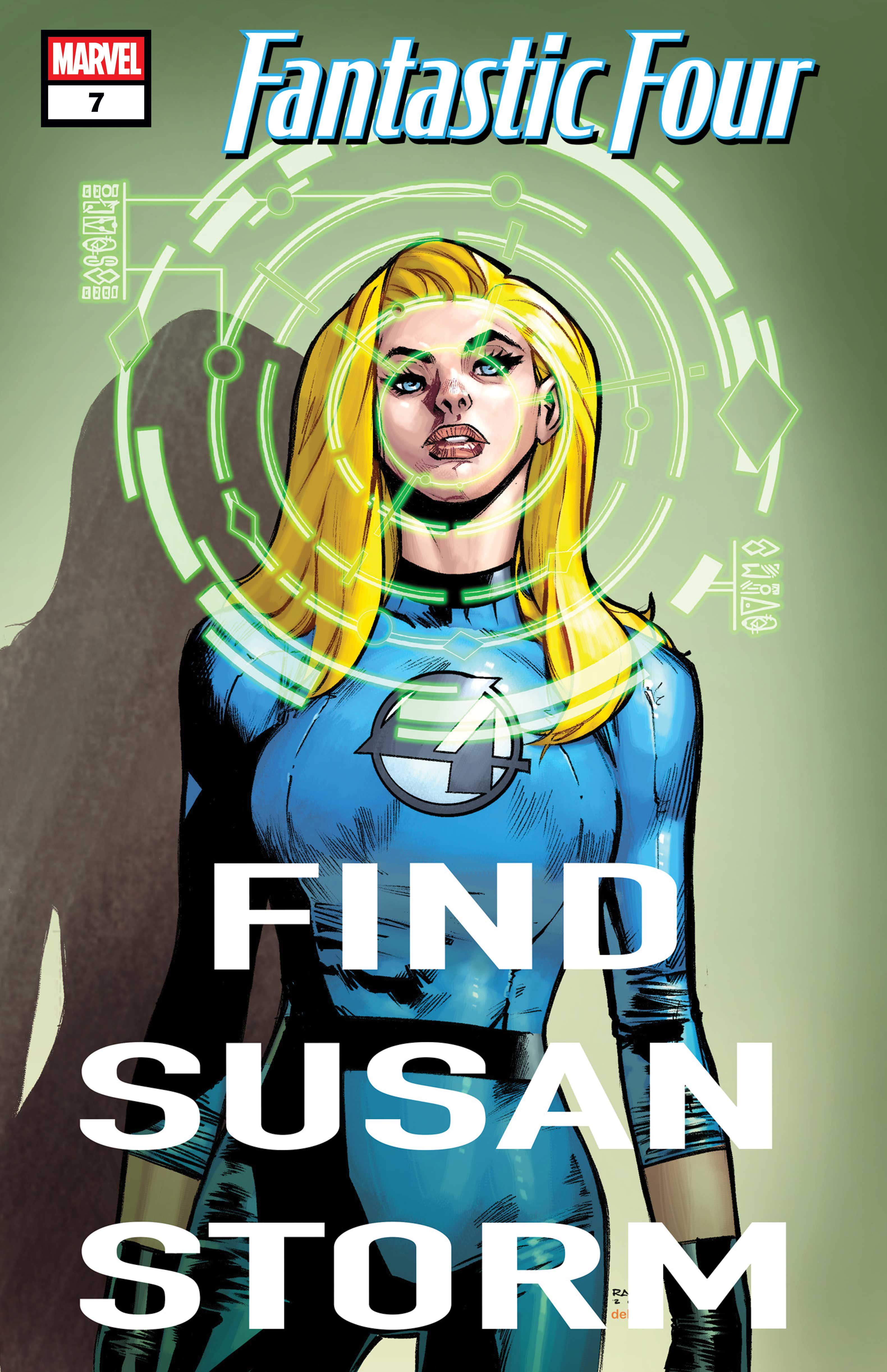 Sue Storm with a HUD overlay over her face, and a caption that reads "Find Susan Storm"