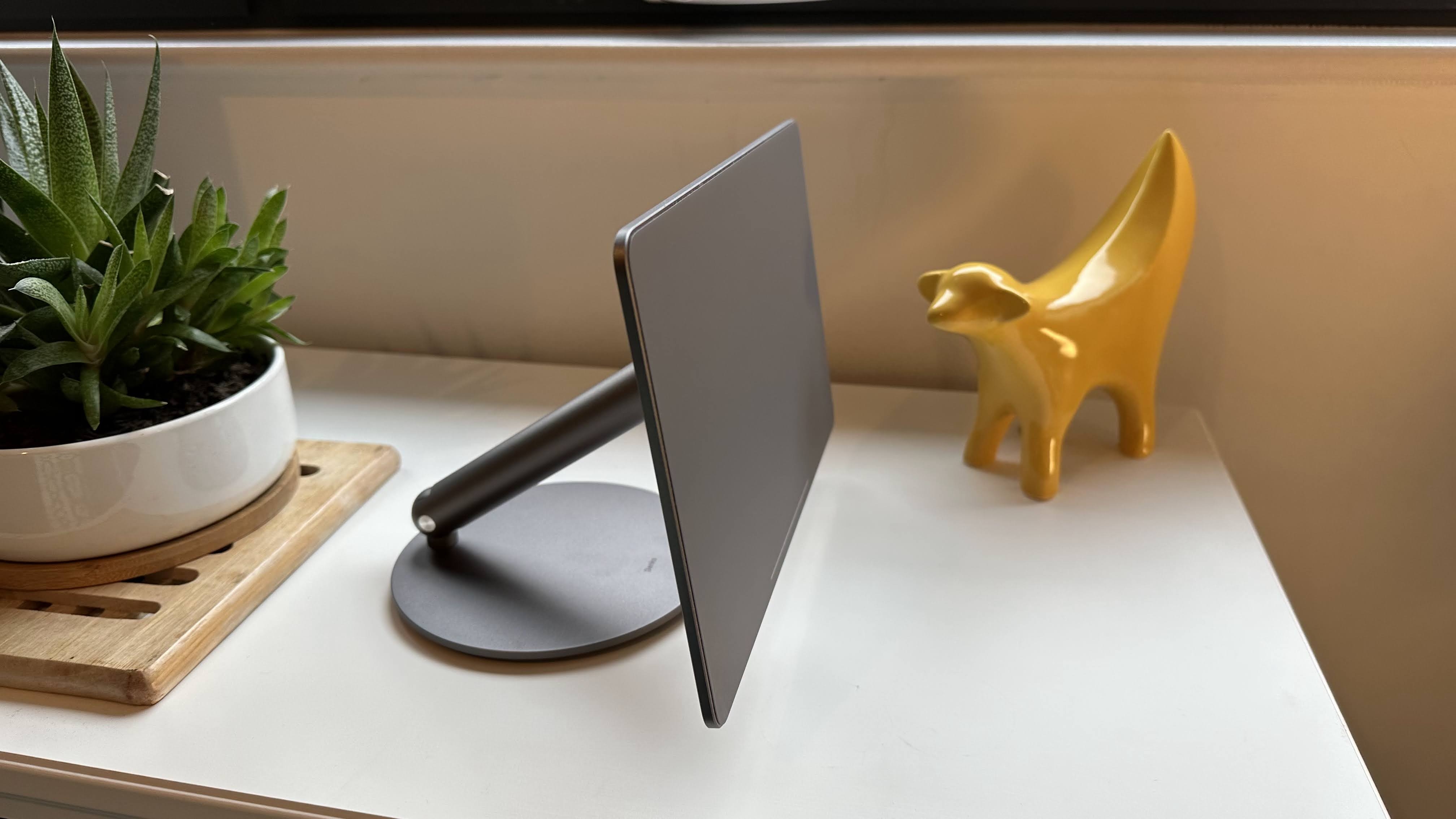 Benks Infinity Pro Magnetic iPad Stand on a white dresser