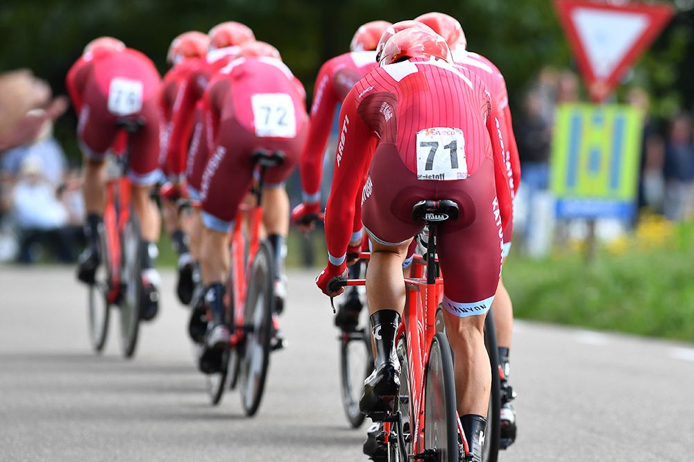 Katusha on course during the Eneco team time trial