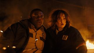 Milana Vayntrub and Sam Richardson in werewolves Within