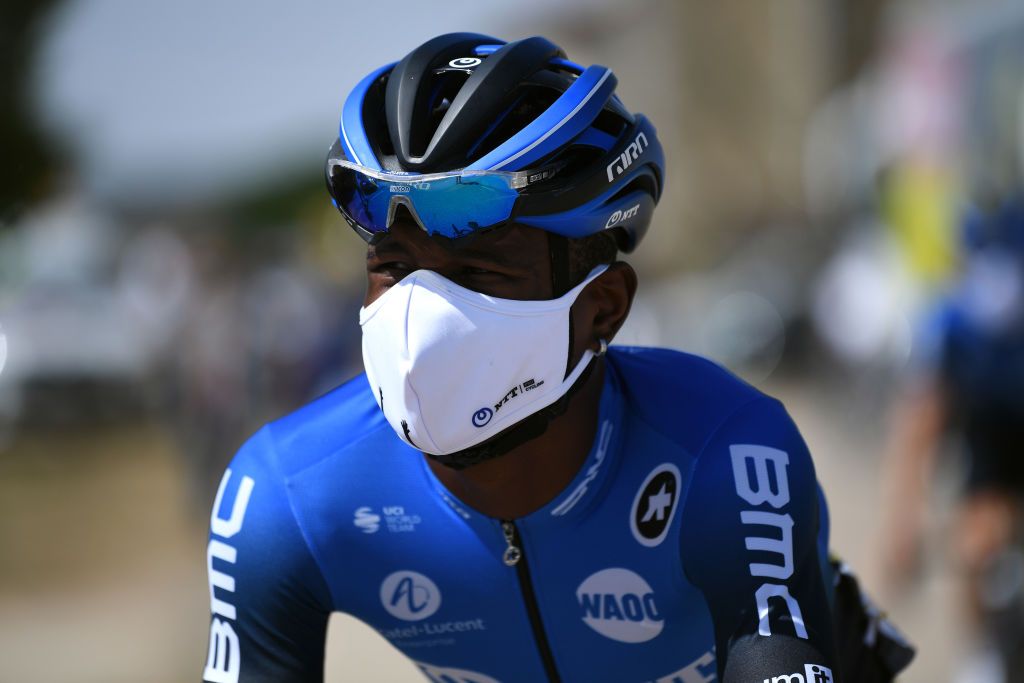 ESPINOSA DE LOS MONTEROS SPAIN JULY 30 Start Nicholas Dlamini of South Africa and Team NTT Pro Cycling Sargentes de la Lora Village during the 42nd Vuelta a Burgos 2020 Stage 3 a 150km stage from Sargentes de la Lora to Espinosa de los Monteros Picn Blanco 1486m VueltaBurgos on July 30 2020 in Espinosa de Los Monteros Spain Photo by David RamosGetty Images