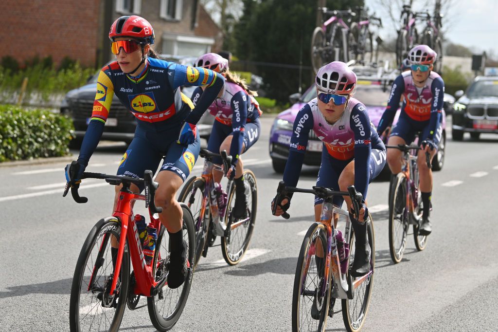 WEVELGEM BELGIUM MARCH 24 Elisa Balsamo of Italy and Team LidlTrek competes during the 13rd GentWevelgem in Flanders Fields 2024 Womens Elite a 1712km one day race from Ieper to Wevelgem UCIWWT on March 24 2024 in Wevelgem Belgium Photo by Luc ClaessenGetty Images