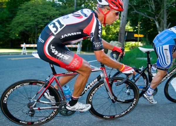 Luis Amaran (Jamis Sutter Home) enters the winding neighborhood section of the course