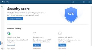 NordVPN's new security score feature displaying a 57% rating