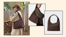 matilda, a model and. still life shot of the uniqlo shoulder bag 