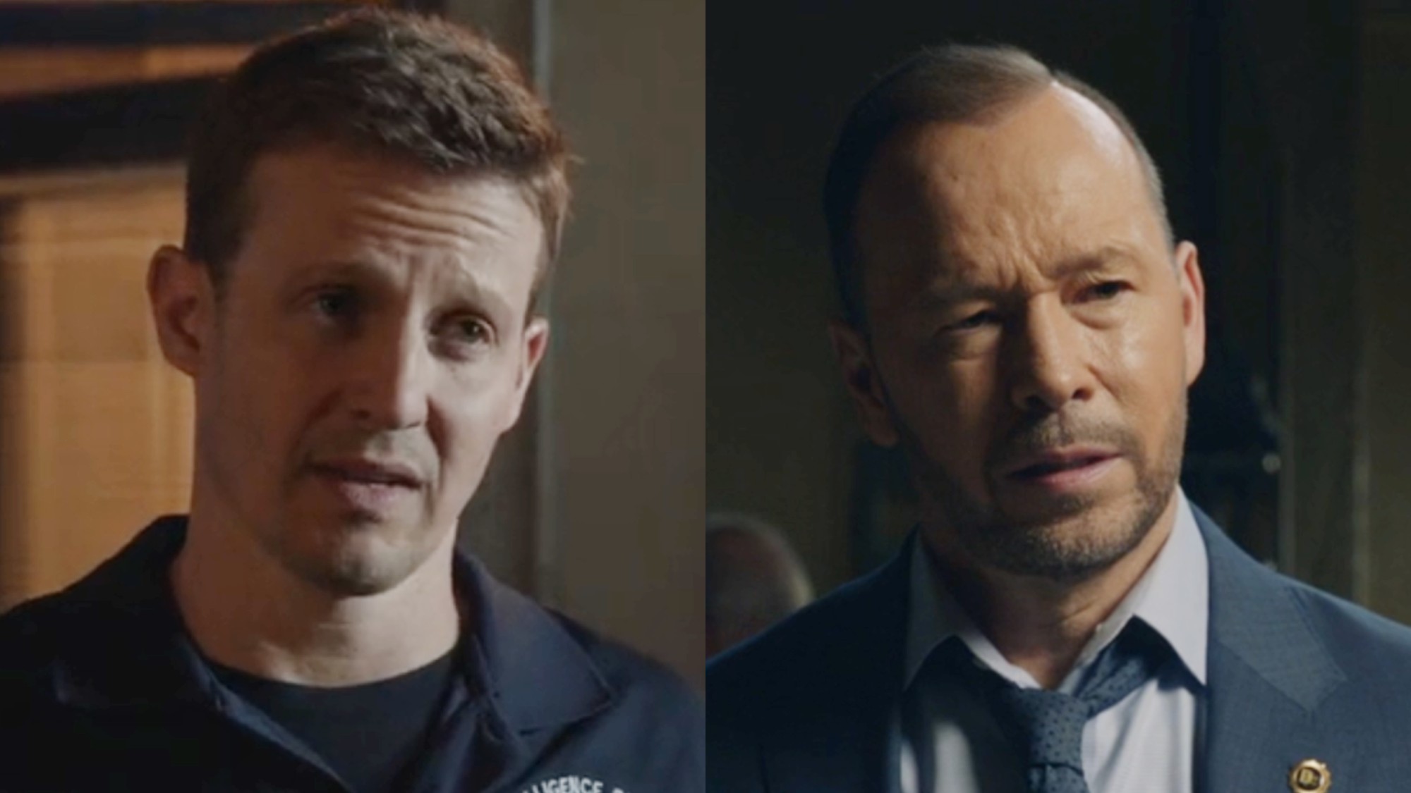 From L to R: Will Estes as Jamie Reagan and Donnie Wahlberg as Danny Reagan on Blue Bloods.
