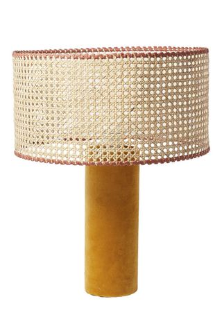 rattan lamp shade with mustard velvet base 